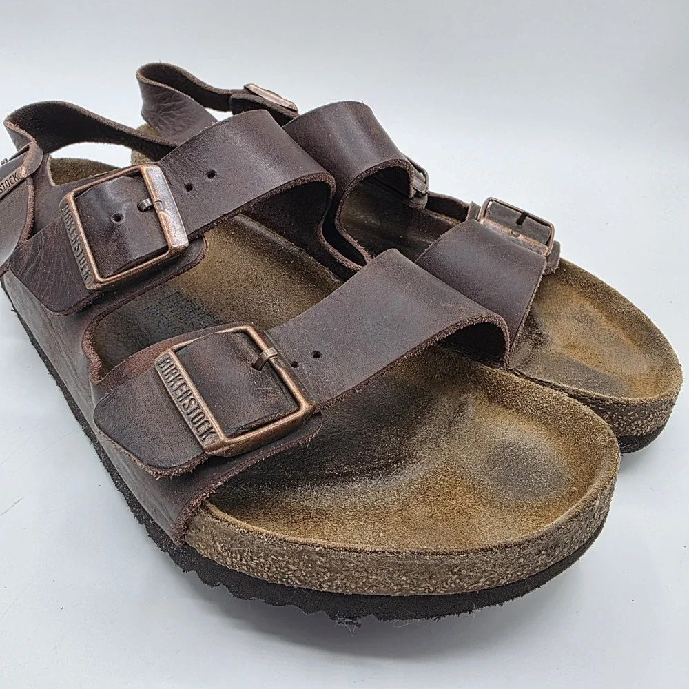 Birkenstock Milano Sandals SZ 43 Mens US 10-10.5 Habana Brown Oiled Leather